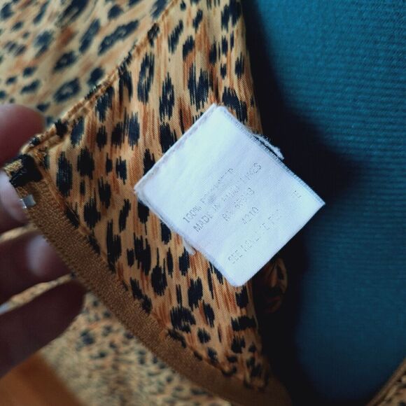 Vintage 80s Cheetah Leopard Cap Sleeve Sheath Dress Women Size Large - Picture 11 of 11